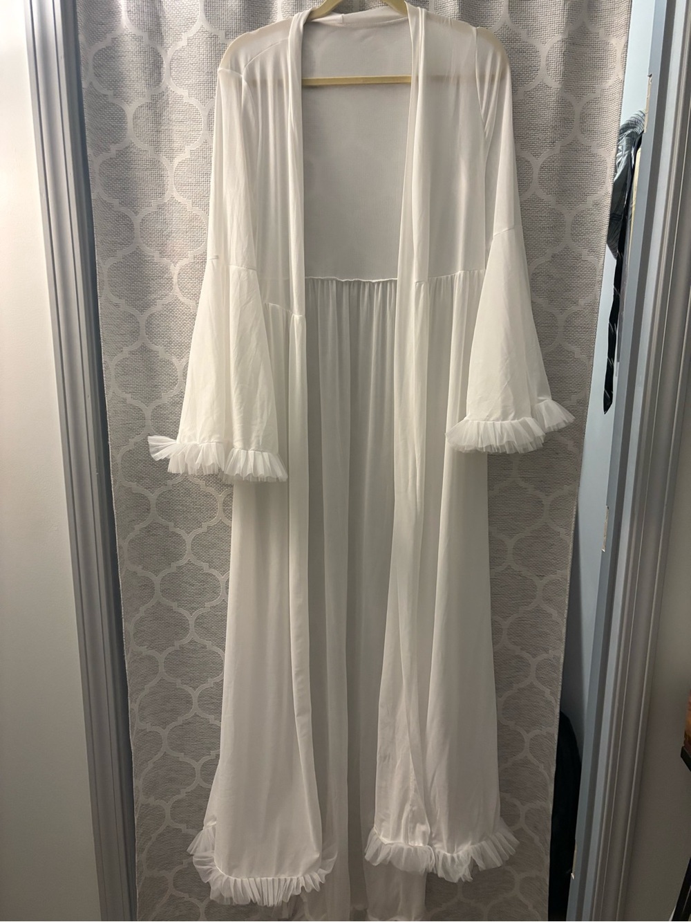 White Sheer Ruffled Long Robe